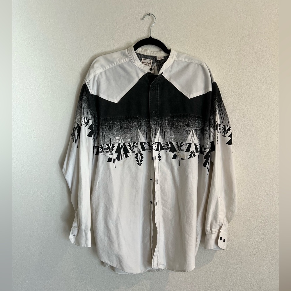 Vintage Western Plains Trading Co | Button Down Shirt | Black/White | XL